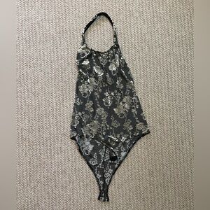 Vintage Guy Laroche Floral Striped Halter Bodysuit Size 2/M